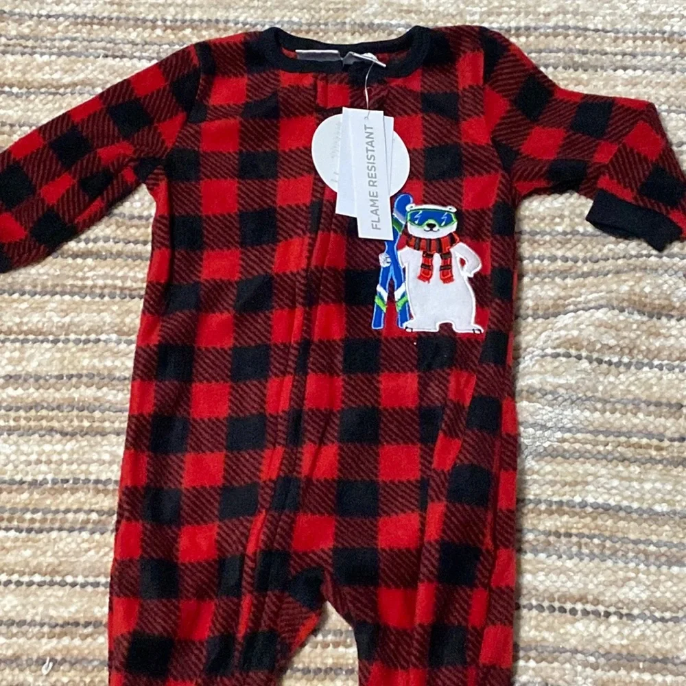 Koala Kids Baby Boy Plaid Fleece Footed Pajamas Polar Bear Skier Zip Up. 18 mos